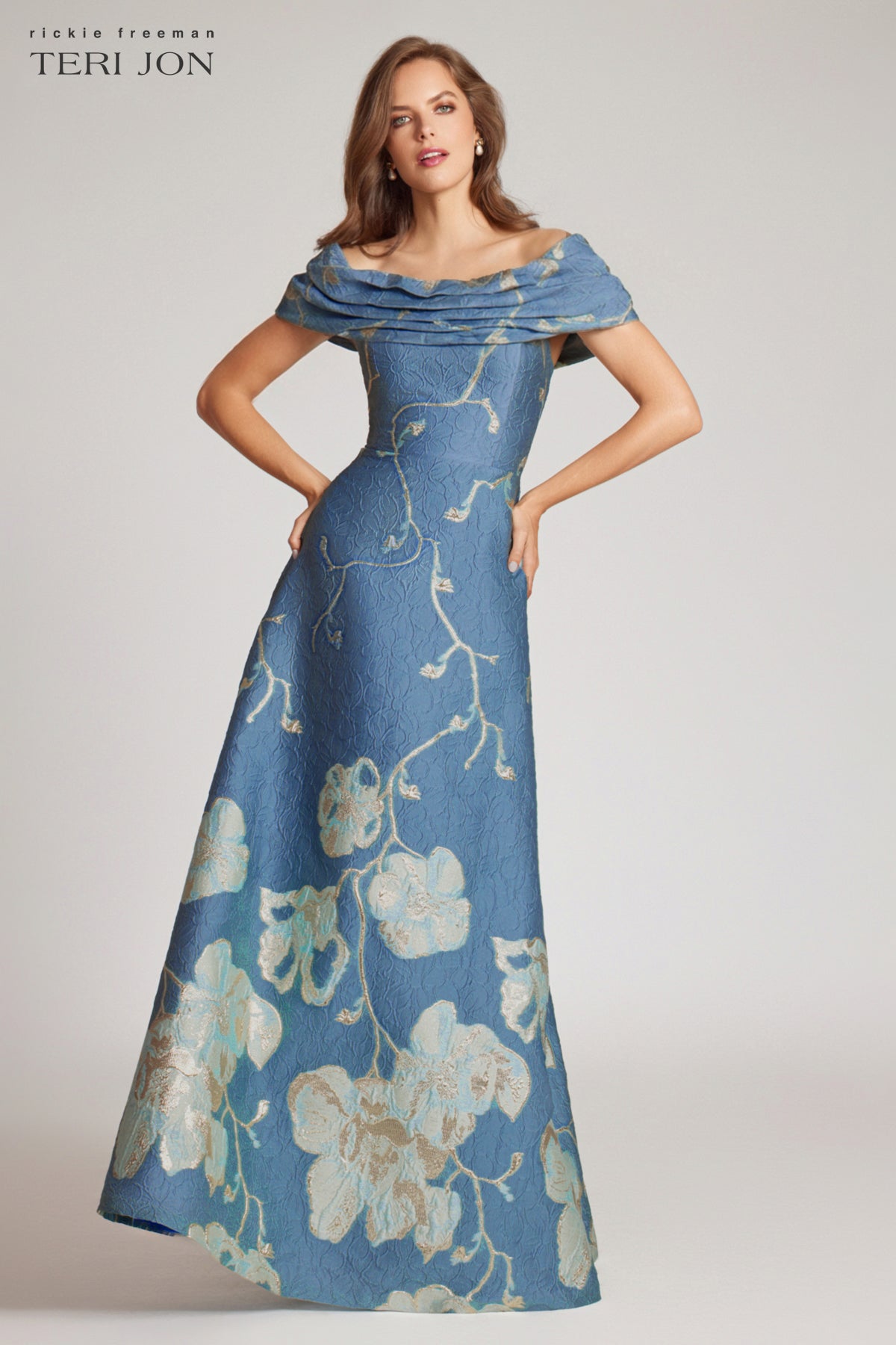 Slate Multi Margot Off-Shoulder Floral Gown