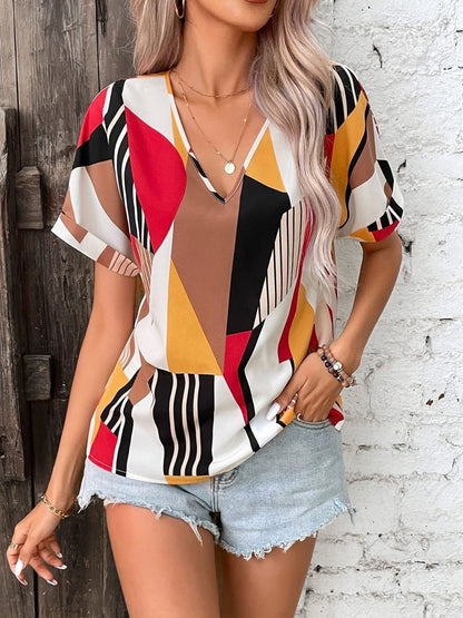 Neck Short Sleeve Blouse Margot Printed V-Neck Tiered Dress