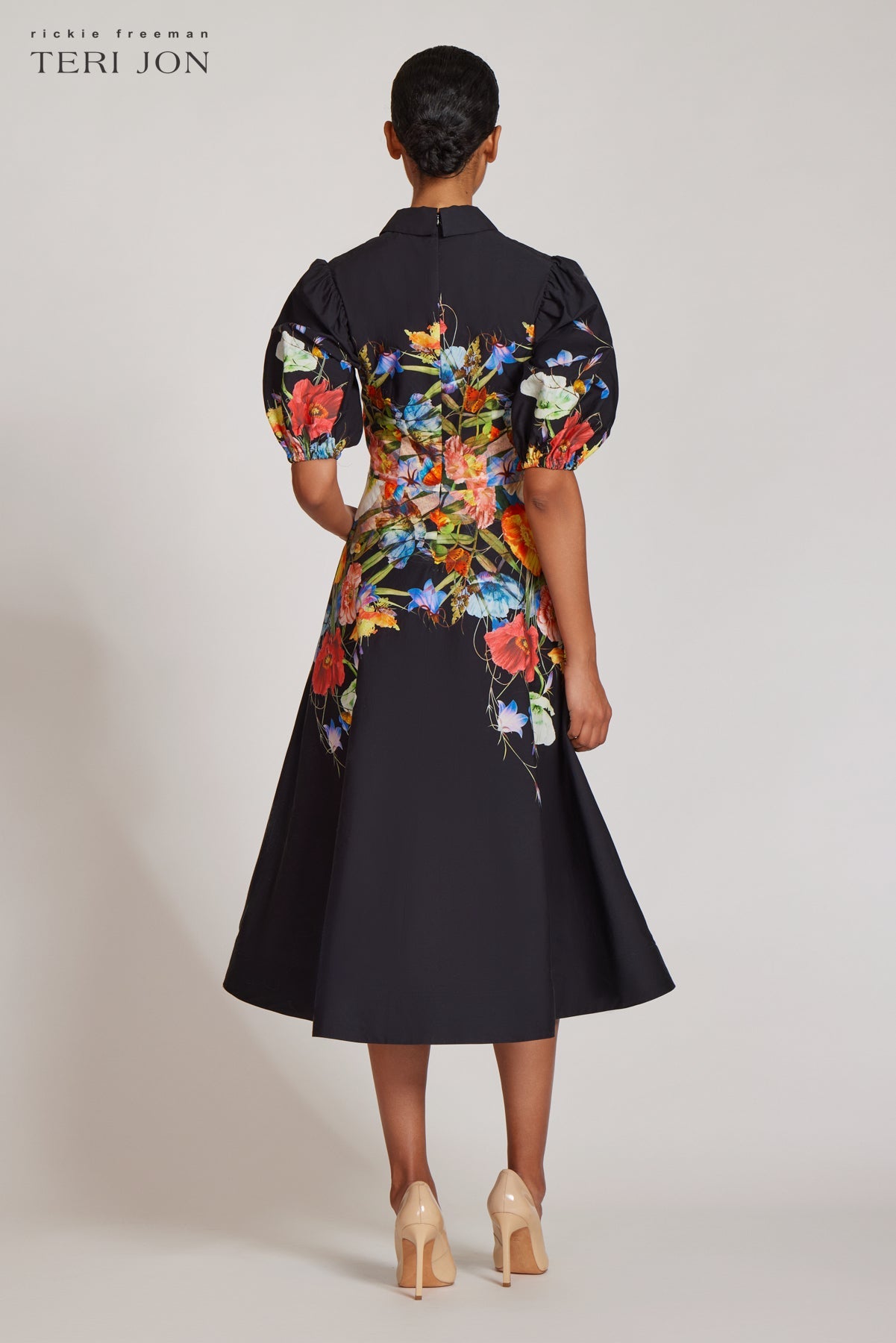 Black Multi Margot Cotton Shirt Dress with Puff Sleeves