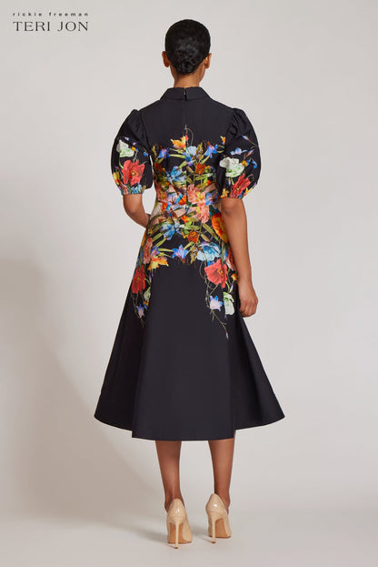 Black Multi Margot Cotton Shirt Dress with Puff Sleeves
