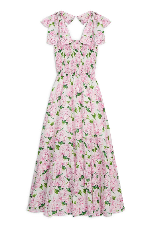 Emma Bow Maxi Dress in Pink Hydrangeas