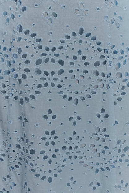 Pale Cornflower Blue Arla Broderie Midi Dress