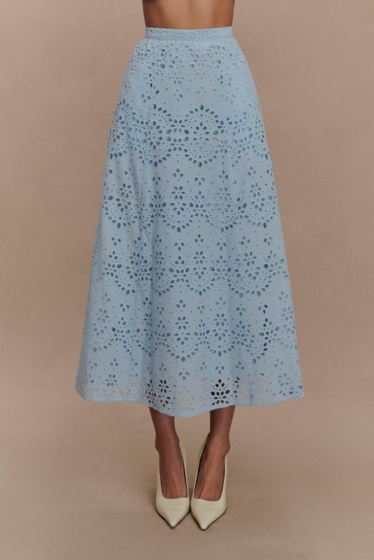 Pale Cornflower Blue Arla Broderie Midi Dress