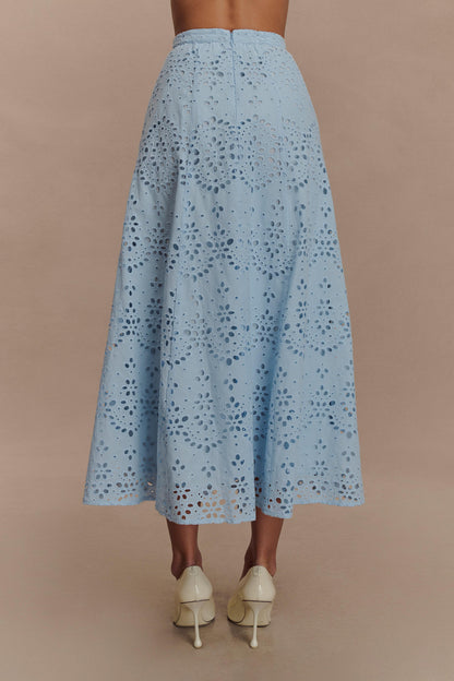 Pale Cornflower Blue Arla Broderie Midi Dress
