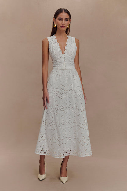 White Arla Broderie Midi Dress