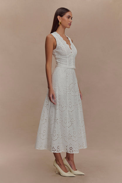 White Arla Broderie Midi Dress