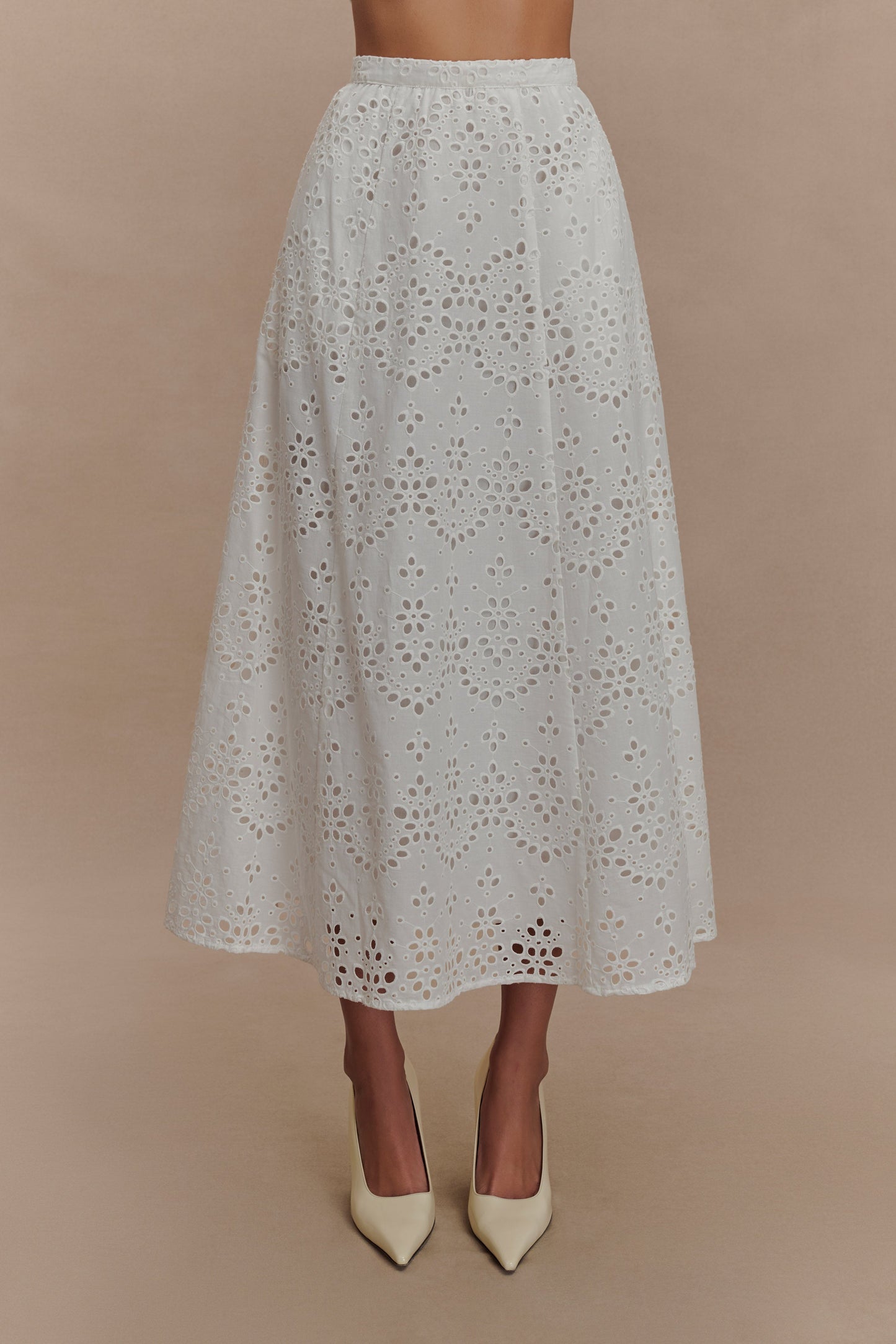 White Arla Broderie Midi Dress