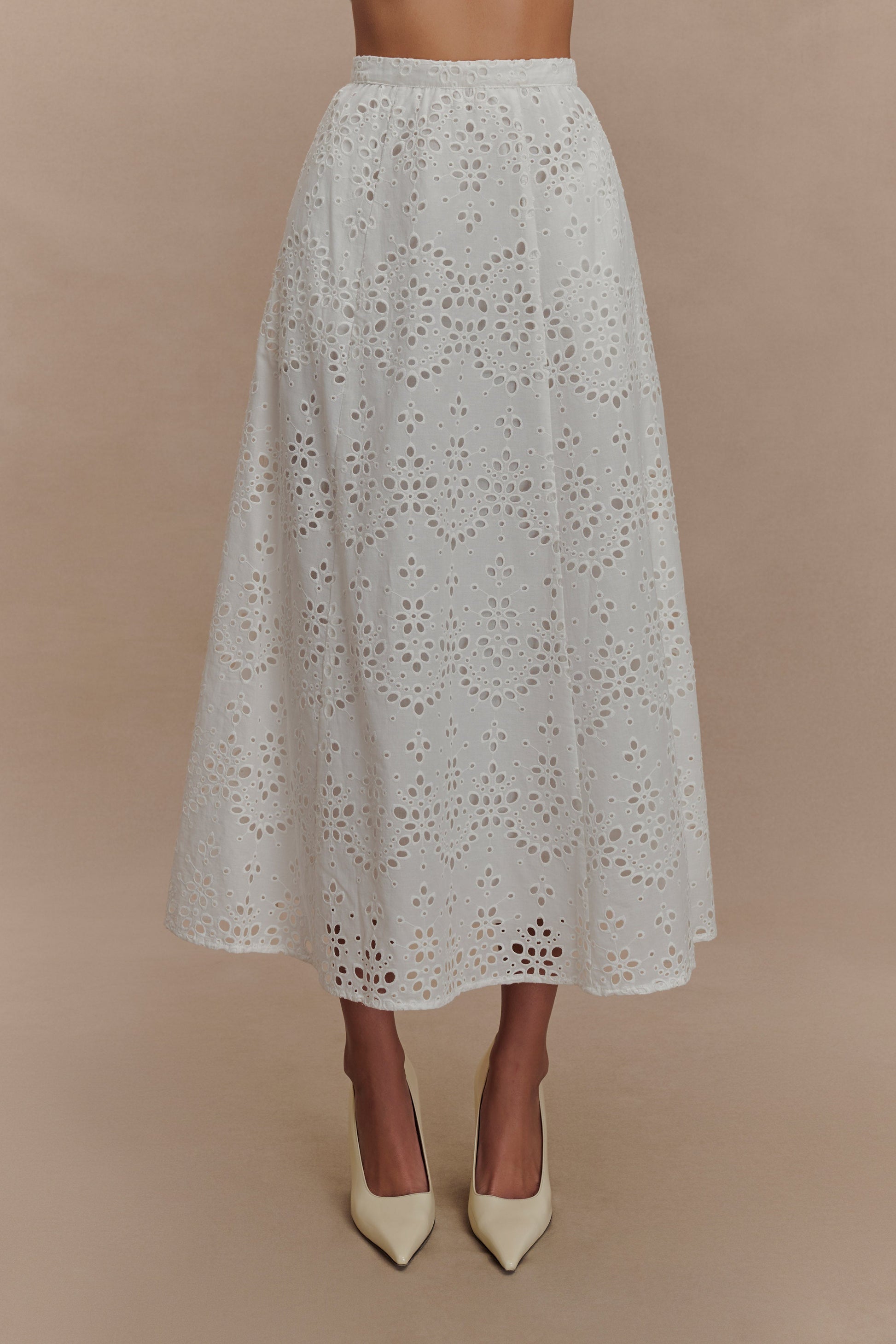White Arla Broderie Midi Dress