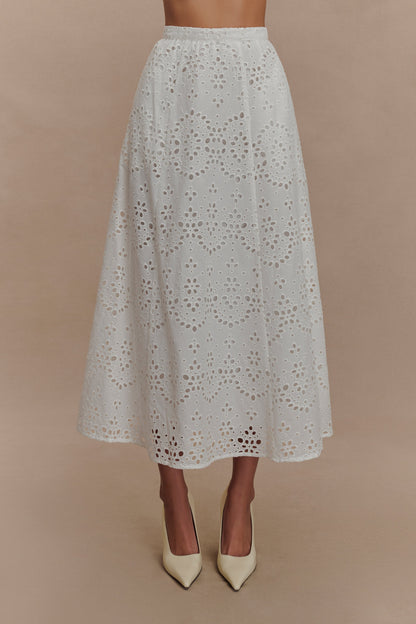 White Arla Broderie Midi Dress