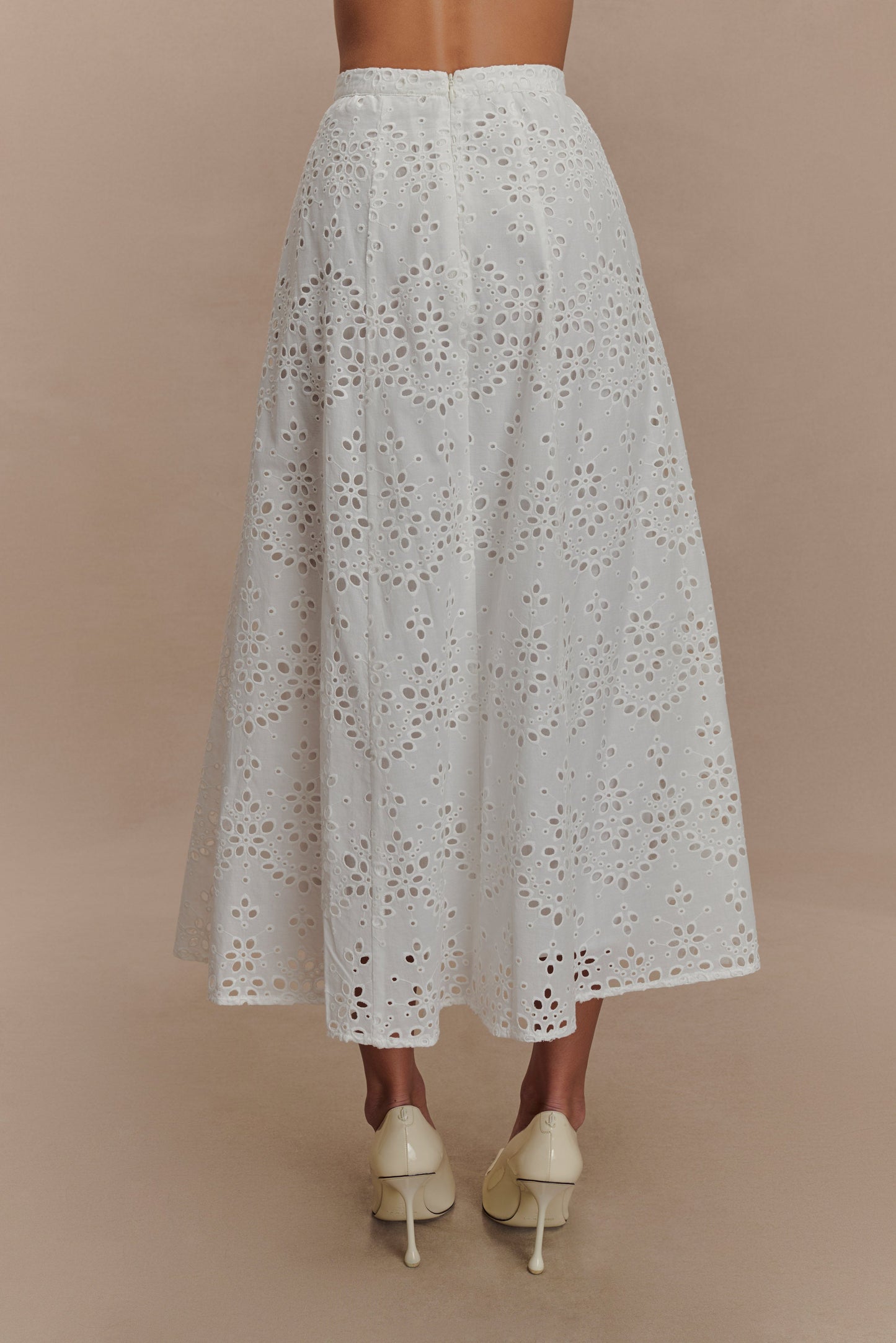 White Arla Broderie Midi Dress