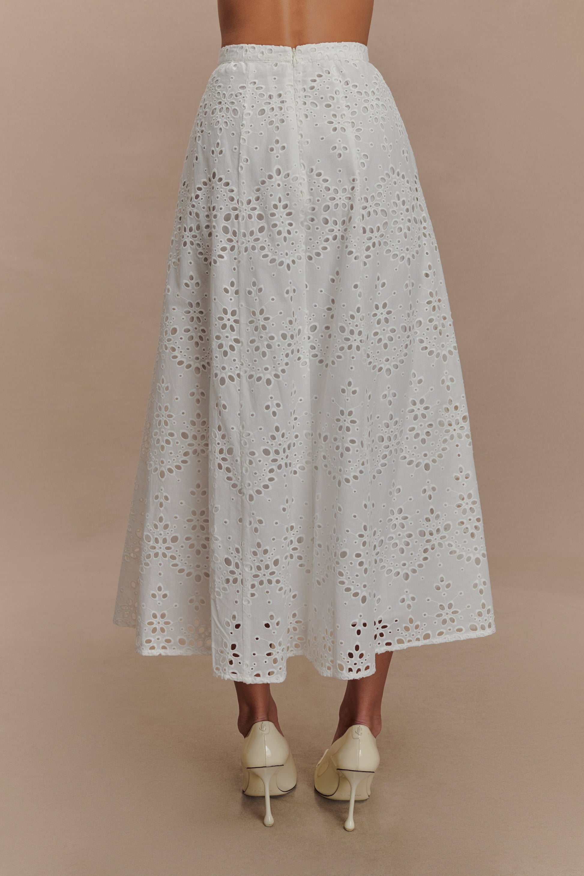 White Arla Broderie Midi Dress