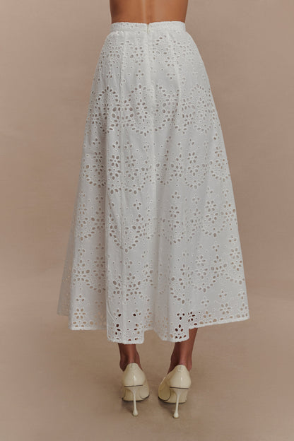 White Arla Broderie Midi Dress