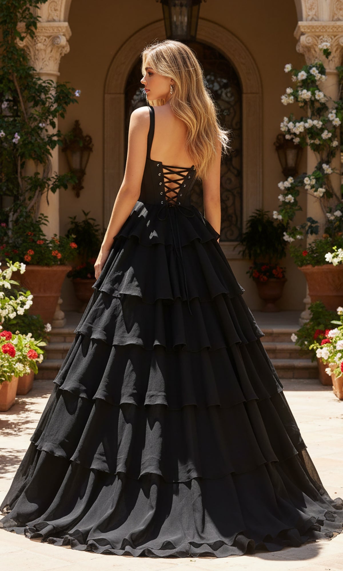 Light Blue Arabella Black Silk Evening Gown