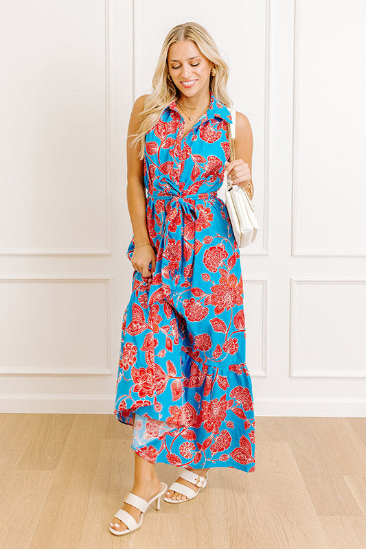 Blue Margot Floral Maxi Dress in Blue