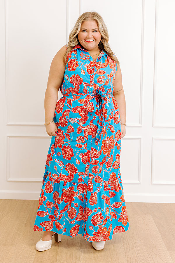 Blue Curves Margot Floral Maxi Dress in Blue