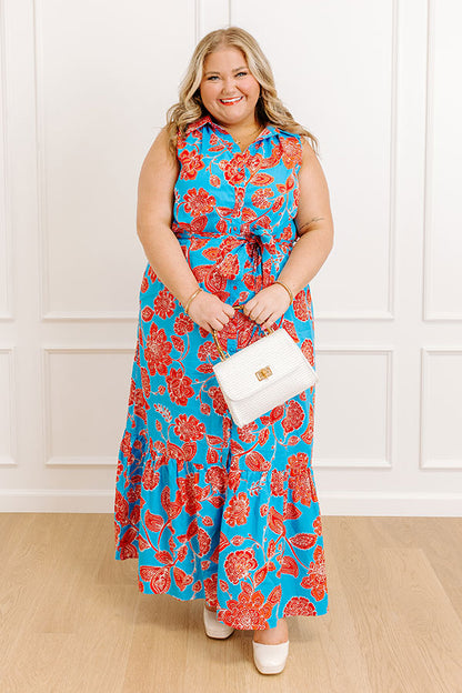 Blue Curves Margot Floral Maxi Dress in Blue