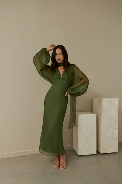 Nostalgia Long Sleeve Maxi Dress in Sage