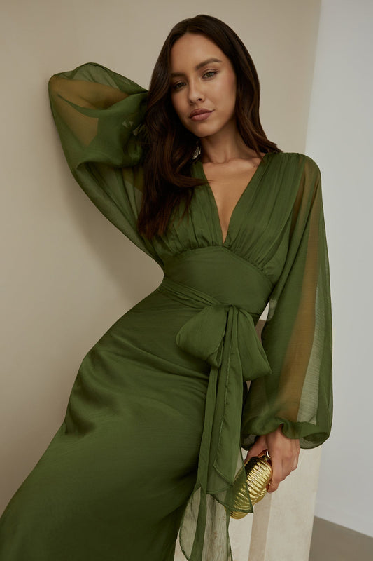 Nostalgia Long Sleeve Maxi Dress in Sage
