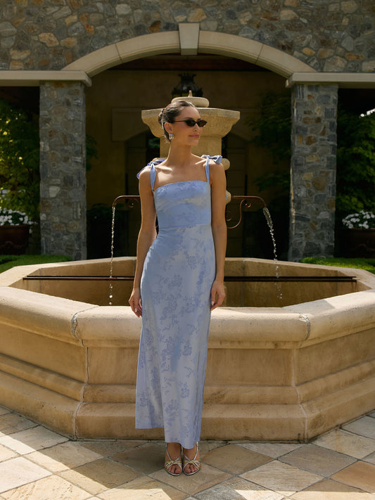 Cornflower Jacquard Dalton Jacquard Midi Dress in Cornflower