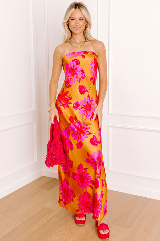 Orange Margot Satin Floral Maxi Dress