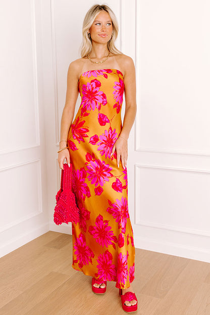 Orange Margot Satin Floral Maxi Dress