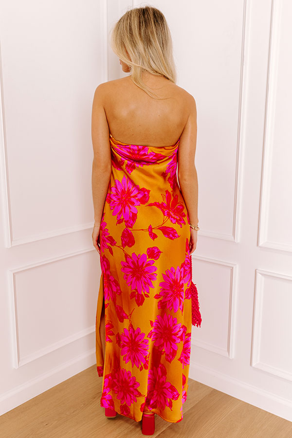Orange Margot Satin Floral Maxi Dress