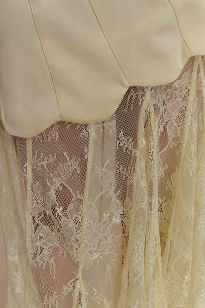 Lemon Aleena Satin & Lace Maxi Dress in Lemon