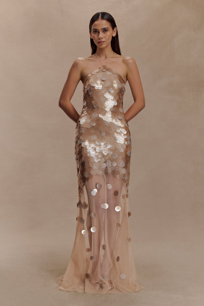 Gold Jenny Hand-Embellished Maxi Dress in Gold