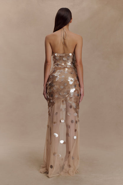Gold Jenny Hand-Embellished Maxi Dress in Gold