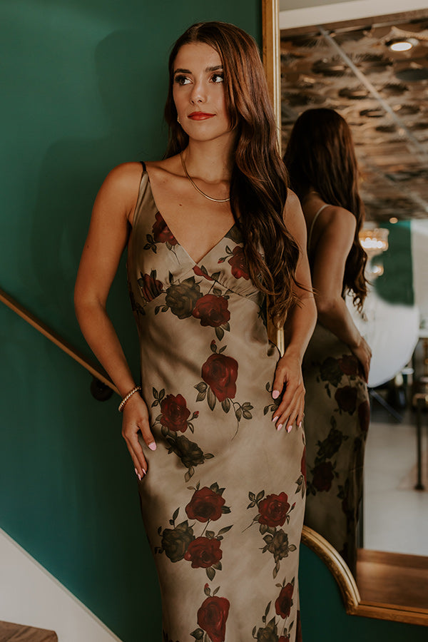Martini Olive Arabella Satin Floral Maxi Dress