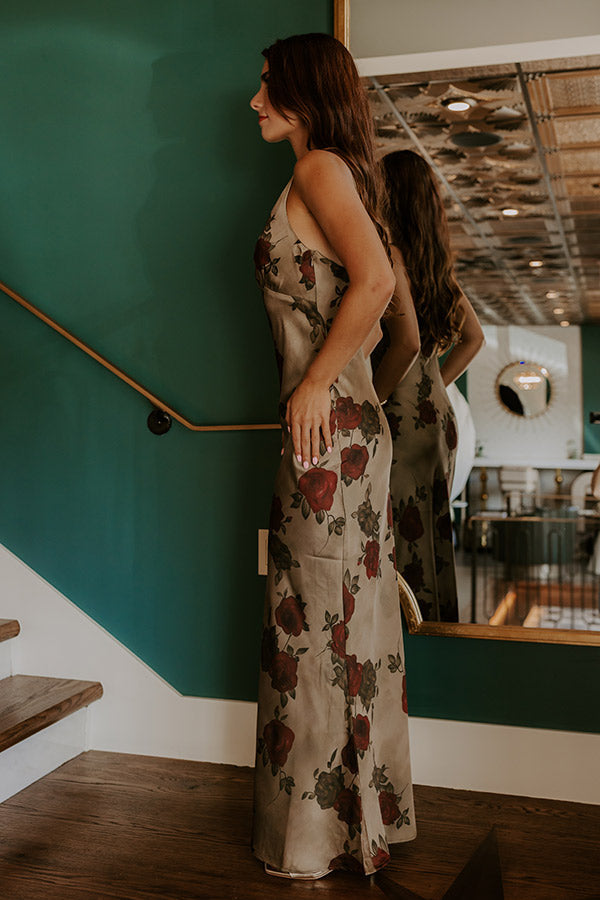 Martini Olive Arabella Satin Floral Maxi Dress