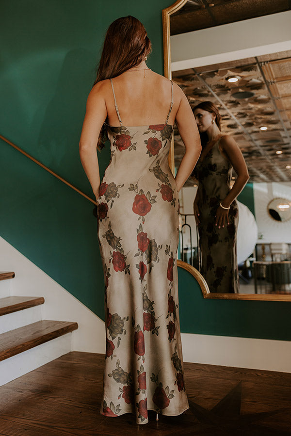 Martini Olive Arabella Satin Floral Maxi Dress