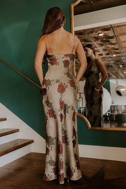 Martini Olive Arabella Satin Floral Maxi Dress