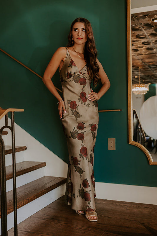 Martini Olive Arabella Satin Floral Maxi Dress