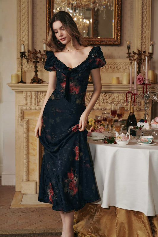 Black Catherine Jacquard Satin Maxi Dress
