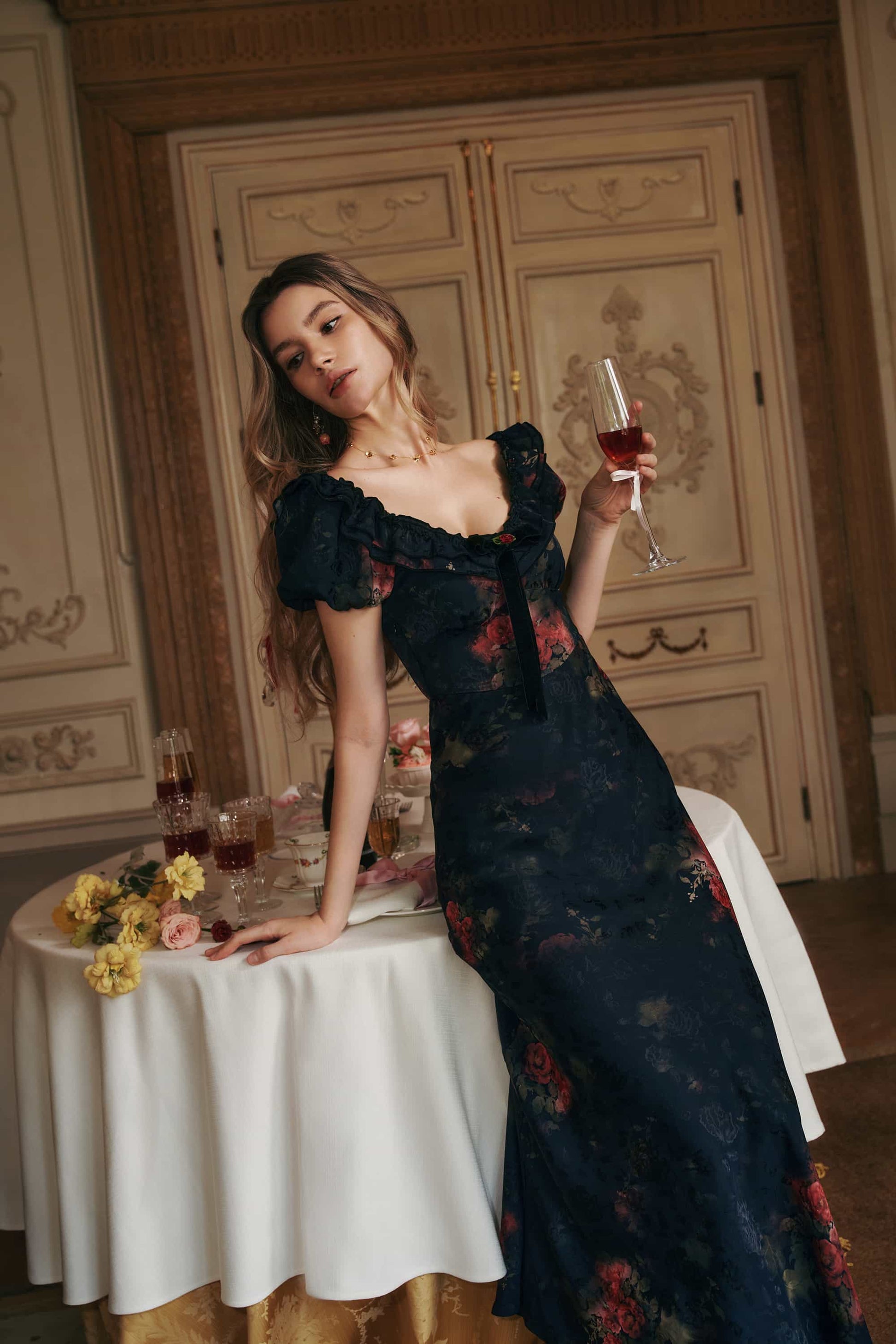 Black Catherine Jacquard Satin Maxi Dress