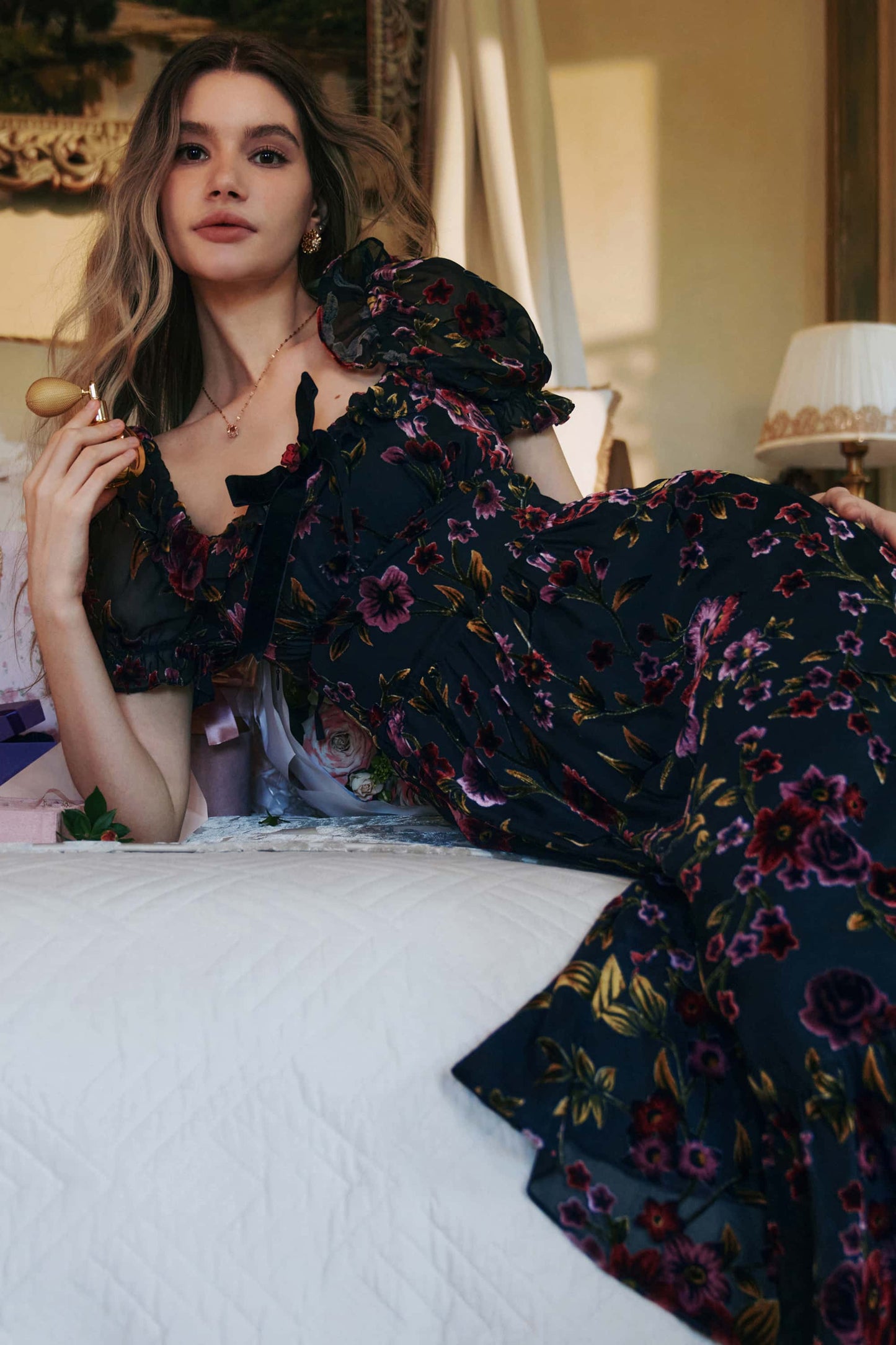 Black Juliette Burnout Velvet Midi Dress