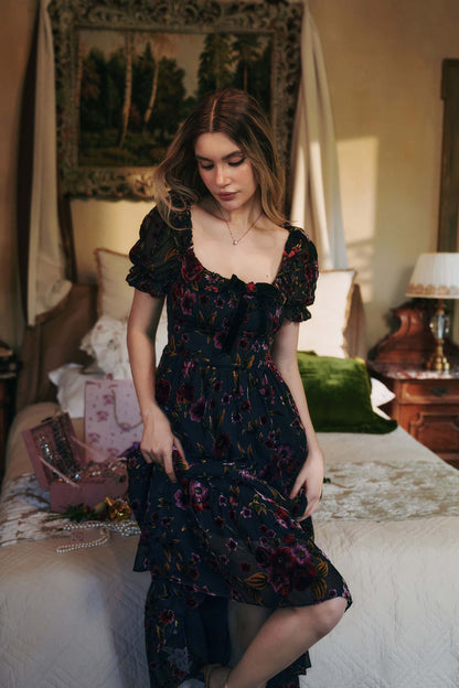Black Juliette Burnout Velvet Midi Dress