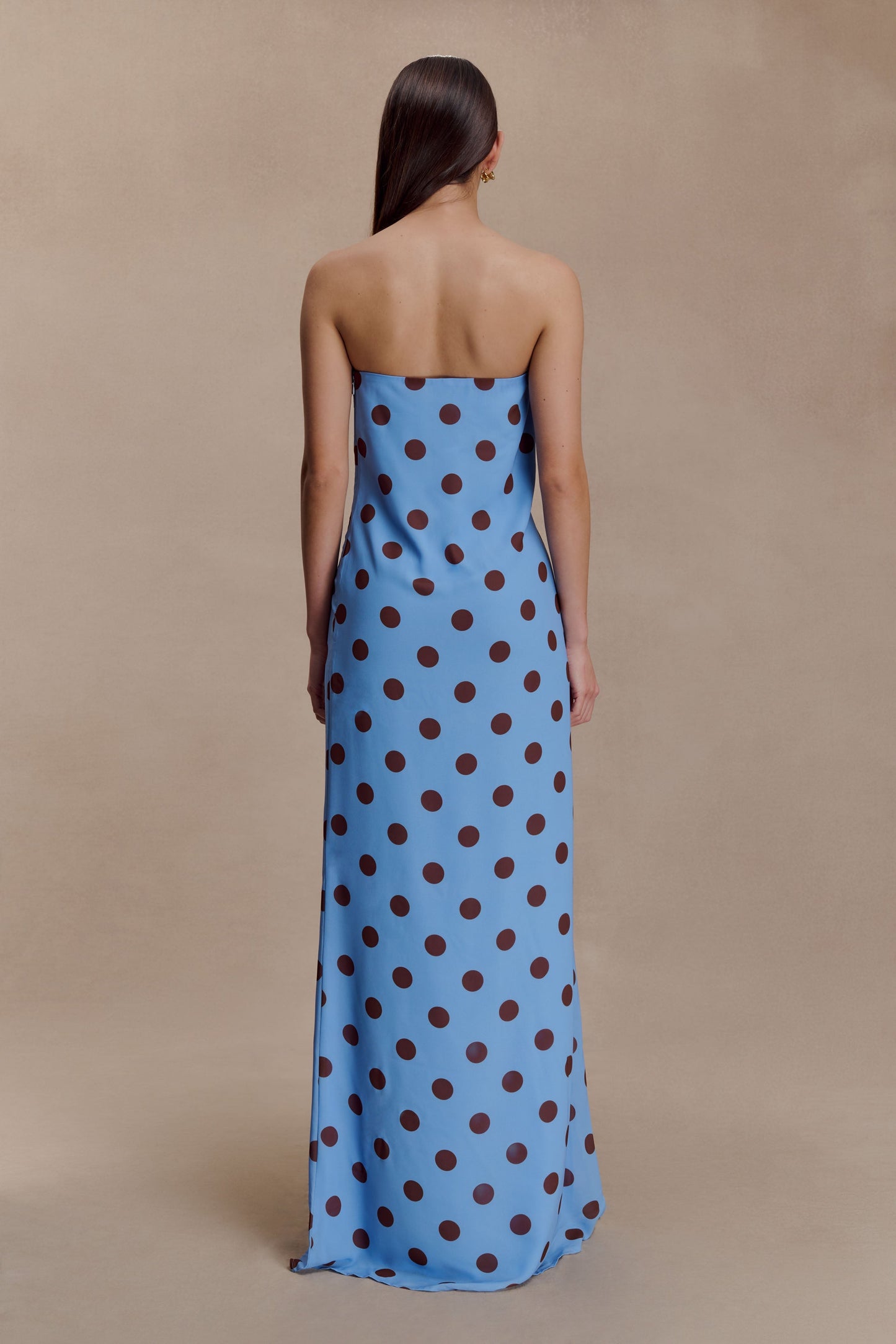 Blue Polka Dot Amaya Strapless Chiffon Maxi Dress