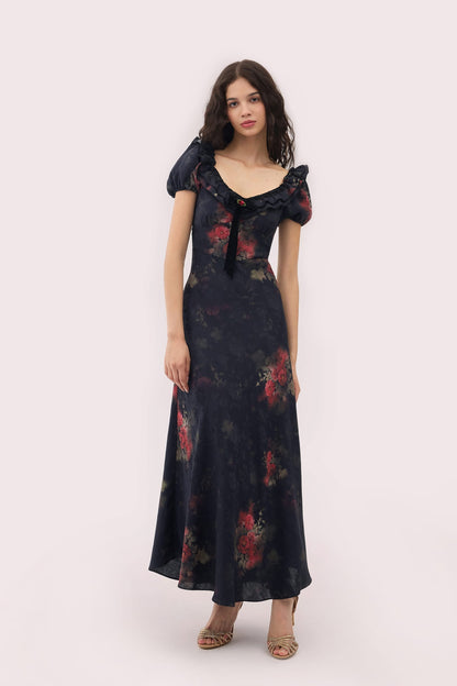 Black Catherine Jacquard Satin Maxi Dress
