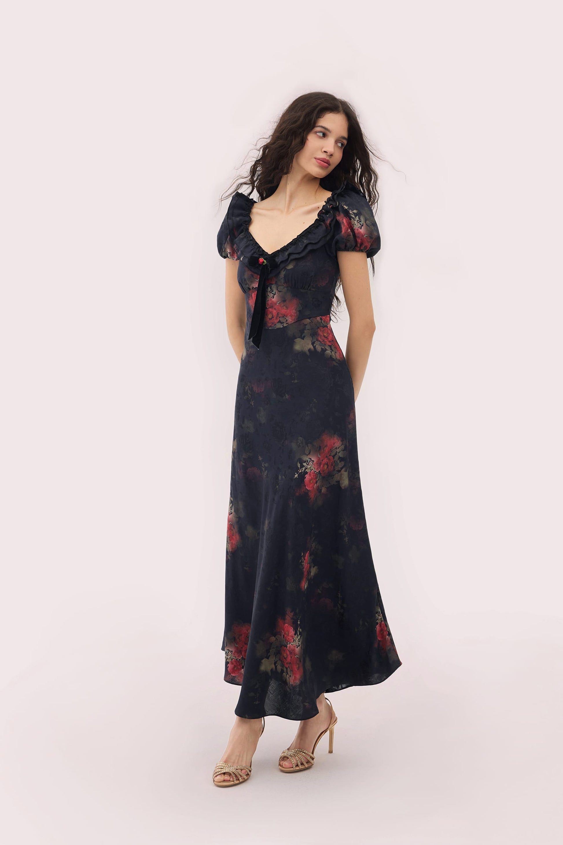 Black Catherine Jacquard Satin Maxi Dress