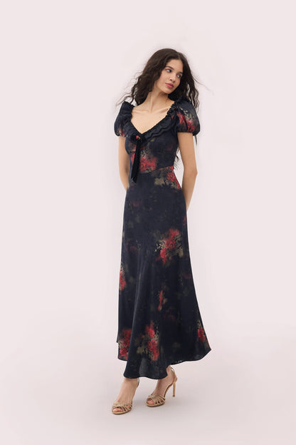 Black Catherine Jacquard Satin Maxi Dress