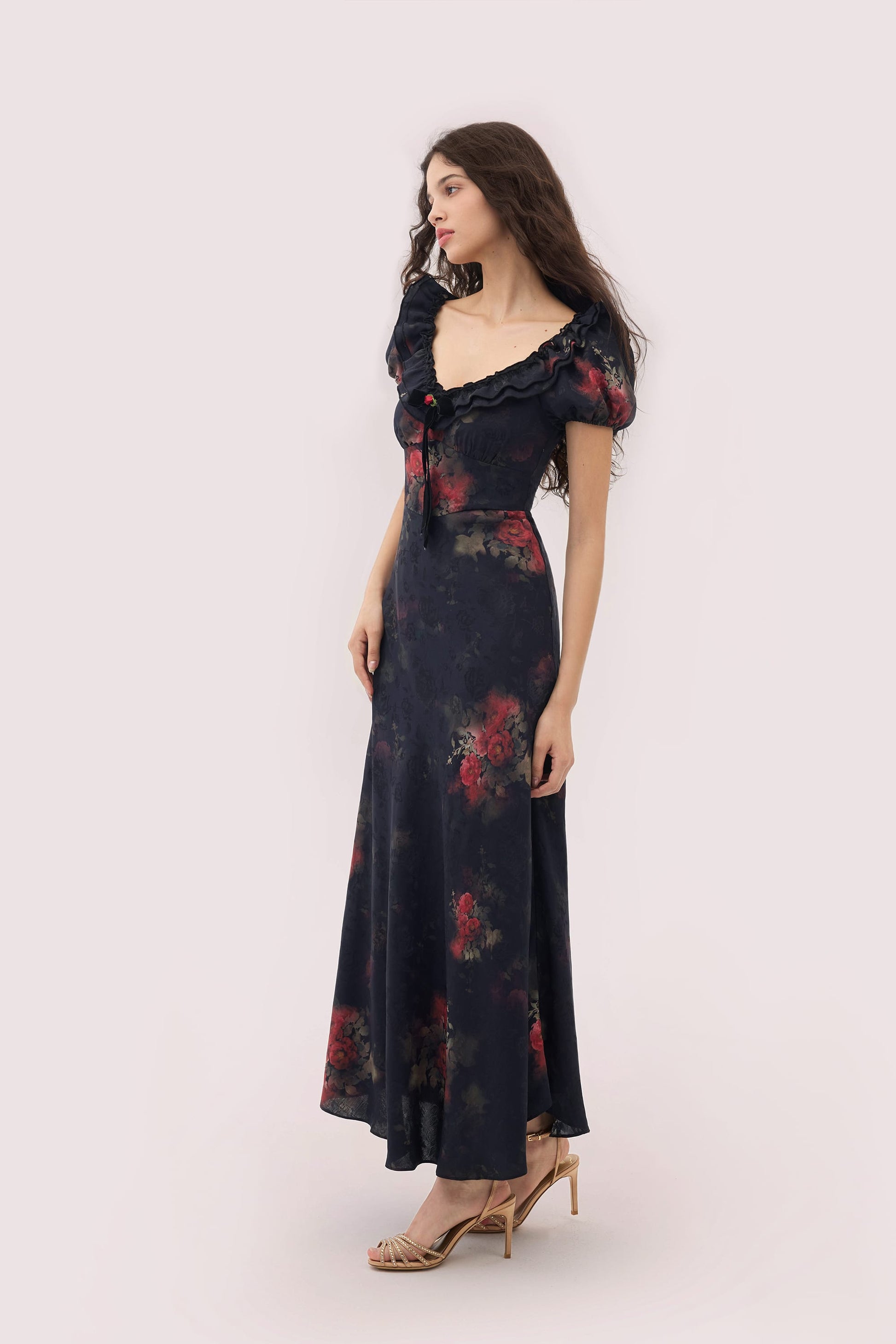 Black Catherine Jacquard Satin Maxi Dress