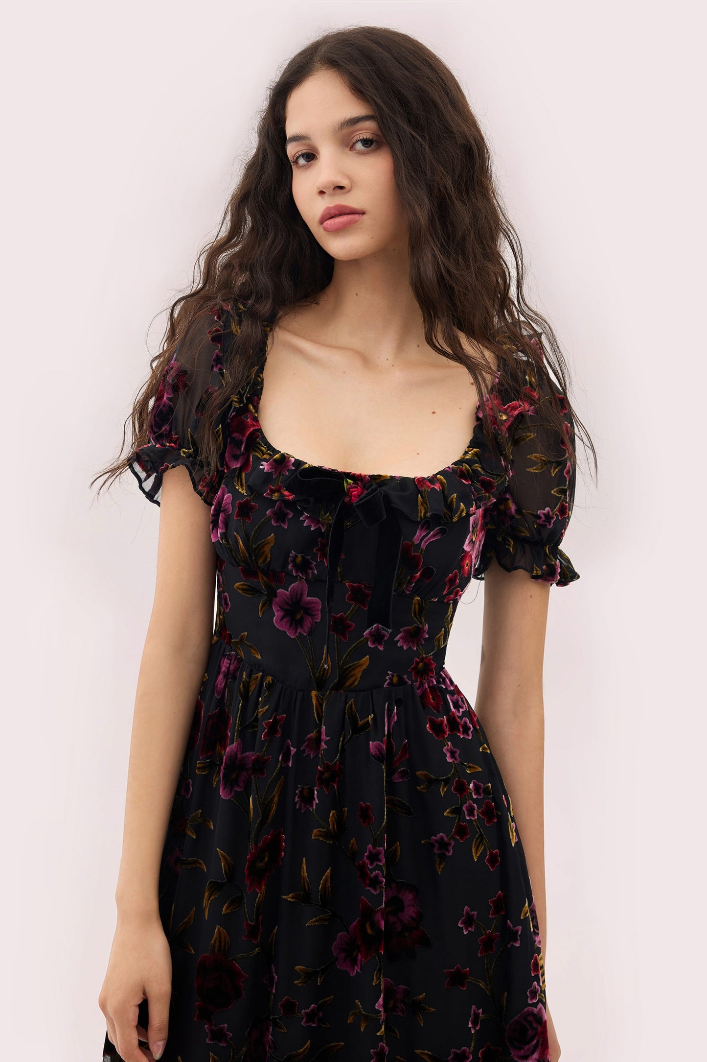 Black Juliette Burnout Velvet Midi Dress