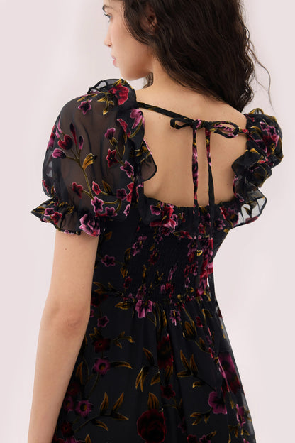 Black Juliette Burnout Velvet Midi Dress