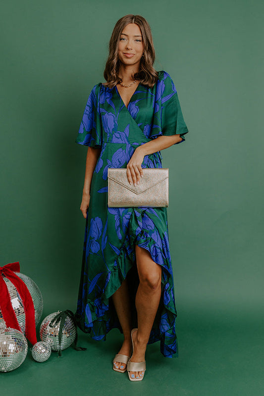 hunter-green Margot Satin Wrap Maxi Dress