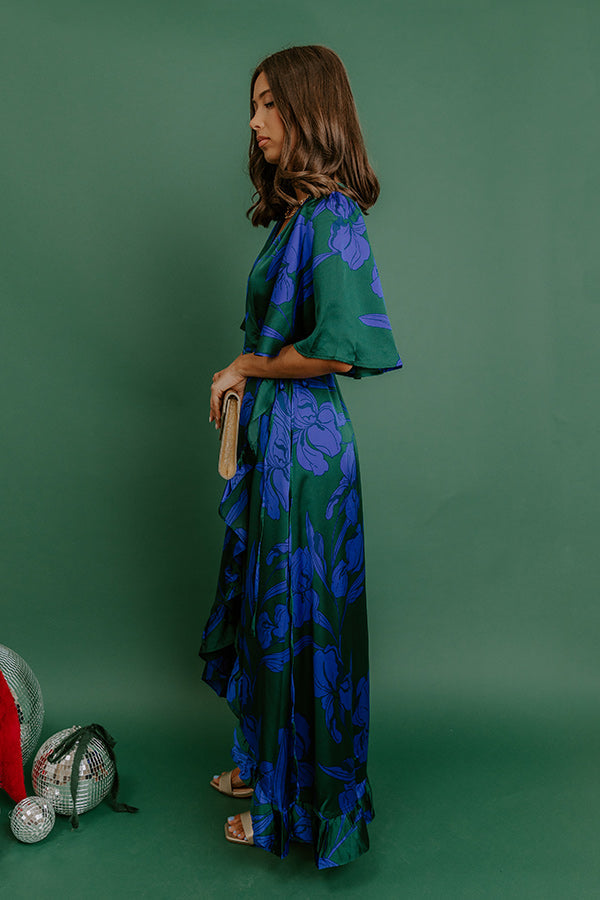 hunter-green Margot Satin Wrap Maxi Dress