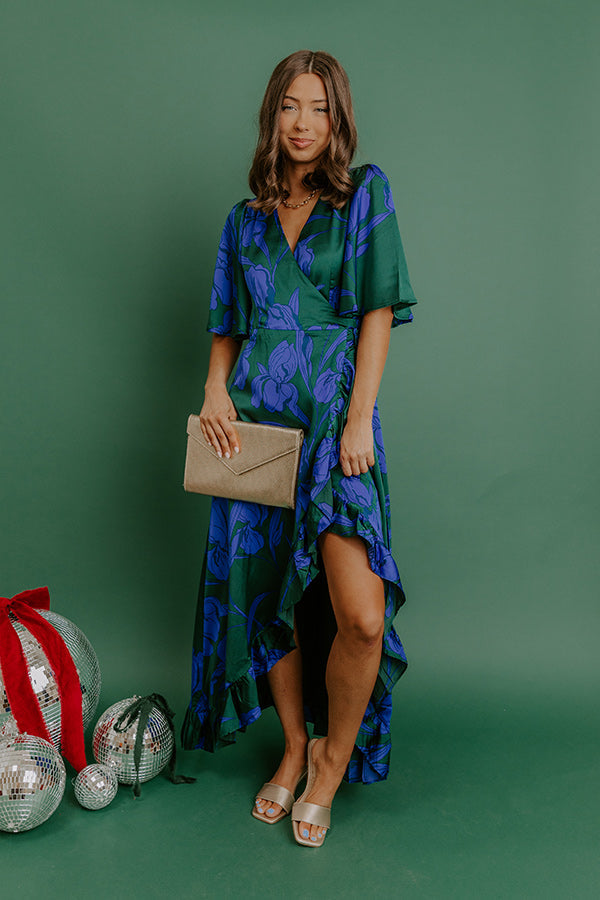 hunter-green Margot Satin Wrap Maxi Dress