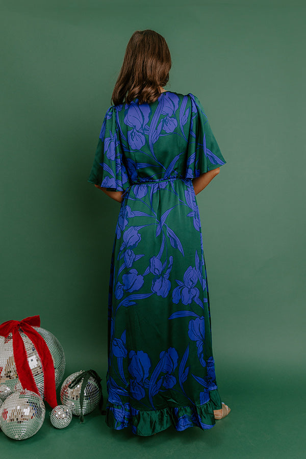 hunter-green Margot Satin Wrap Maxi Dress