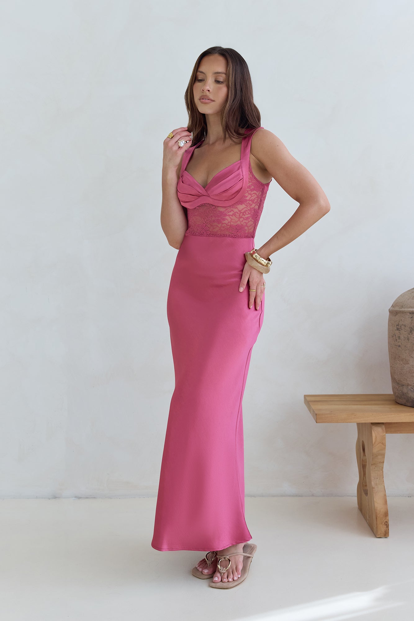 Milos Crepe Midi Dress in Rose